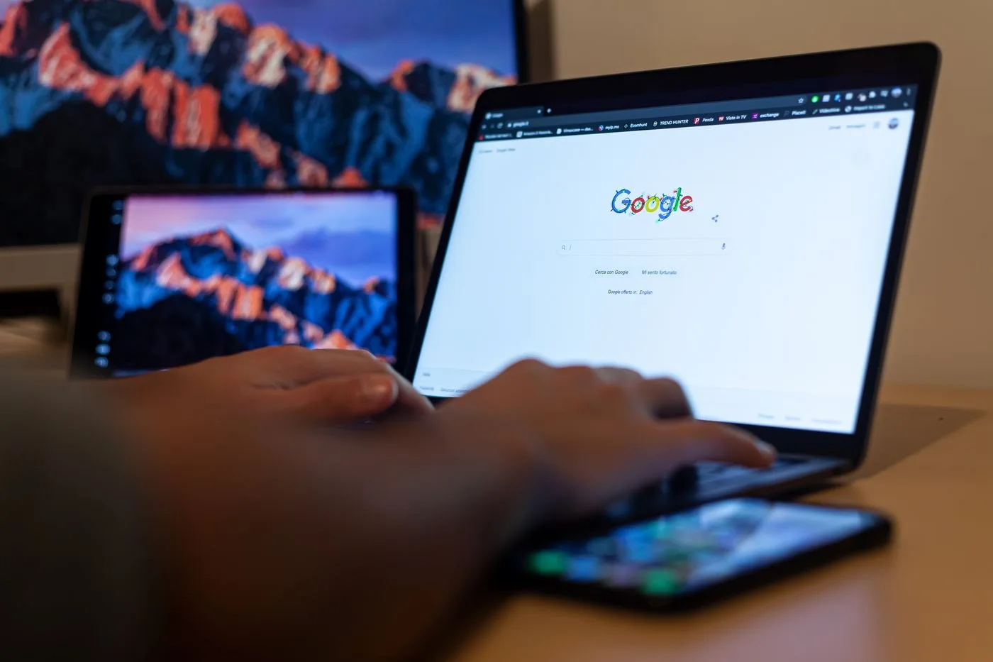 Searching online with a laptop