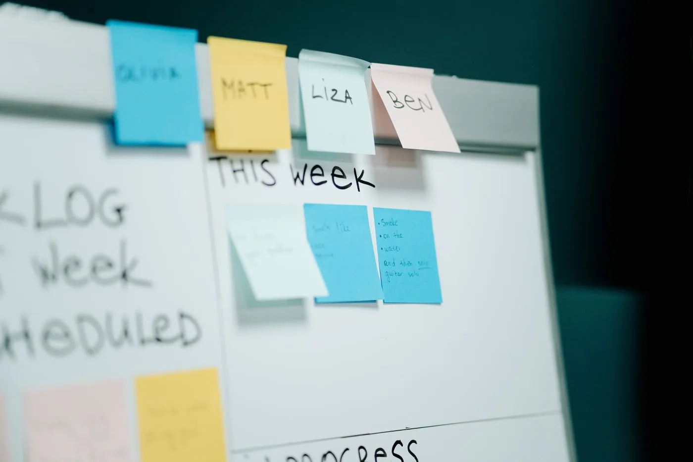 Planungsnotizen auf einem Whiteboard